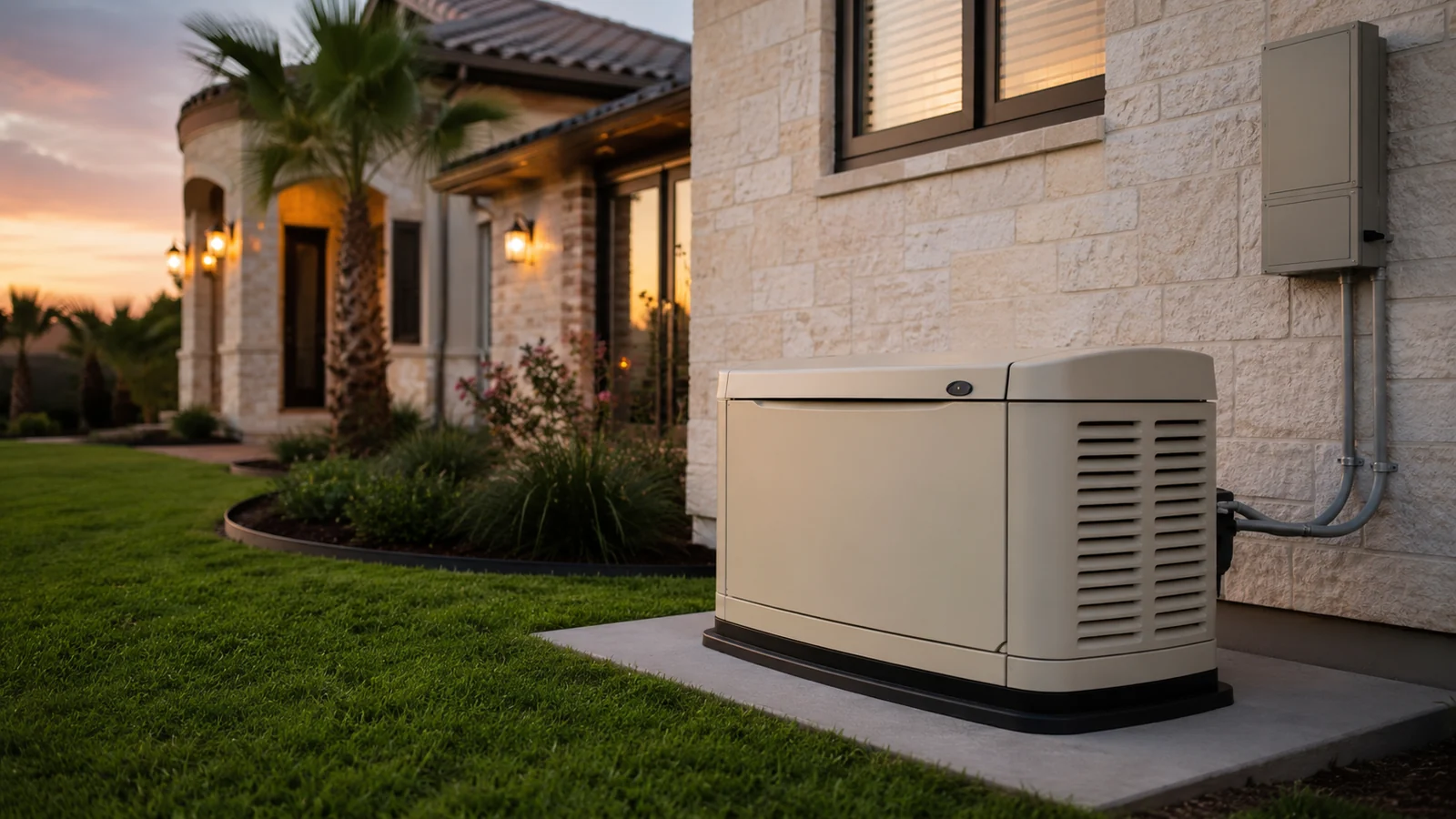 standby generator outside a tidy South Texas home
