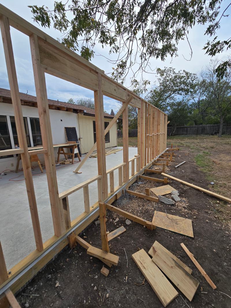Framed extension wall on concrete slab