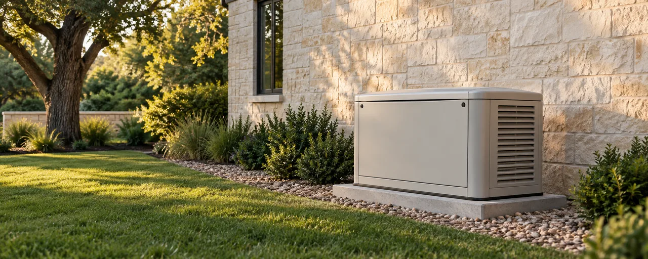 Closed standby generator on a concrete pad illustrating San Antonio generator repair and installation planning.